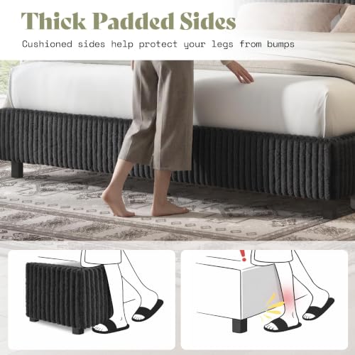 Image of AMERLIFE King Bed Frame, Upholstered Metal Platform Bed, Black