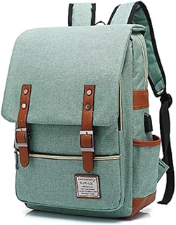 UGRACE Vintage Laptop Backpack with USB Charging Port, Elegant Water Resistant Travelling Backpack Casual Daypacks School Shoulder Bag for Men Women, Fits up to 15.6Inch Laptop in Green