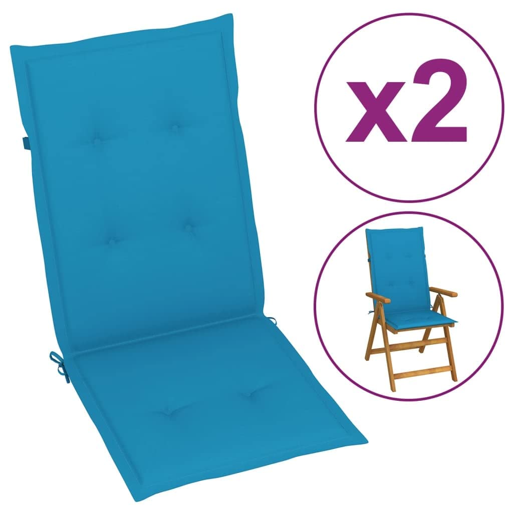 Cuscini per sedia da giardino, 2 pezzi, per sedie a sdraio con schienale alto, design universale, per interni ed esterni, balcone, terrazza, con 2 laccetti, blu, 120 x 50 x 3 cm