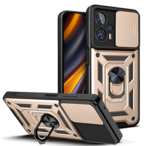 bojioderf Compatible with Xiaomi Poco X4 GT 5G Case,Compatible with Redmi Note 11T Pro 5G / Note 11T Pro Plus 5G Magnetic Bracket [PC+TPU] 2 in 1 Slide Lens Gold