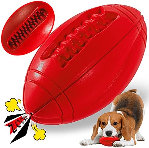 Squeaky Dog Toys for Aggressive Chewers, RANTOJOY Tough Dog Toys Dog Chew Toys for Large Medium Dog, Durable Dog Toys Dog Interactive Toy Dog Toy Ball Football Rubber Safe Puppy Teething Dog Toy