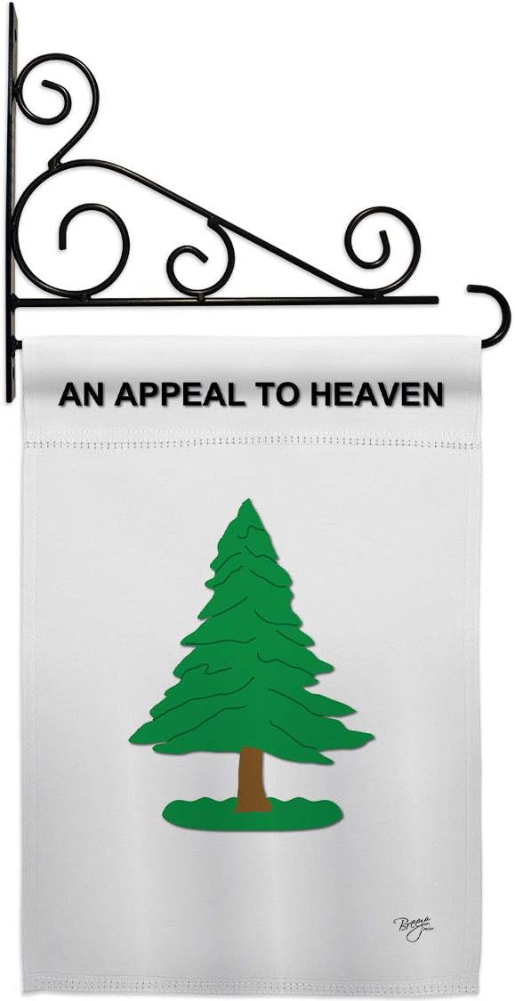 Pine Tree Garden Flag Set Wall Holder Americana US Historic July Memorial Veteran Independence United State American Small Decorative Gift Yard House Banner Made In USA 13 X 18.5