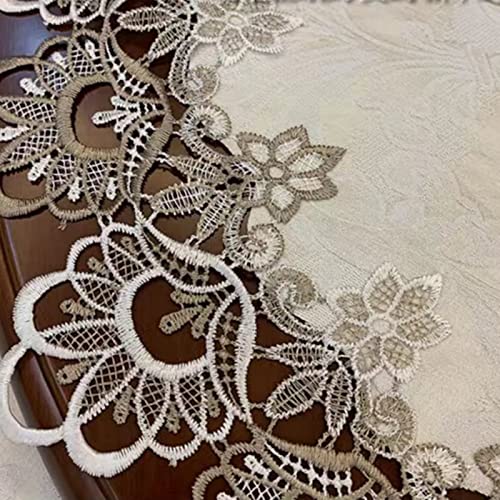 ZMNSZBDBeige Embroidered Lace Tablecloth Lace Coffee Table Cover Oval Hollow Fabric Tablecloth, Washing Machine, Dryer, Refrigerator Top Dust Cover (23.5X23.5) by ZMNSZBD - Used condition - Image 4