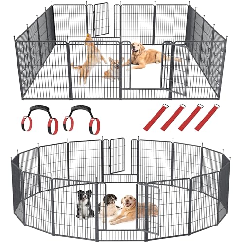 Image of Musen Dog Playpen Outdoor, 16 Panels Dog Pen 40 inch Height Dog Fence Exercise Pen with Doors for Large /Medium /Small Dogs, Portable Pet Playpen for Yard, RV, Camping, Hammer Paint Finish