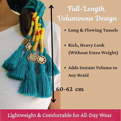 Image of Zippy Flora Handmade Boho Parandi / Paranda Traditional Hair Accessory for Women & Girls | Ethnic Braided Hair Tassels, Choti Hair Extension, Decorative Braid Jewelry for Festive & Wedding Hairstyles (Neelima Aqua Blue)