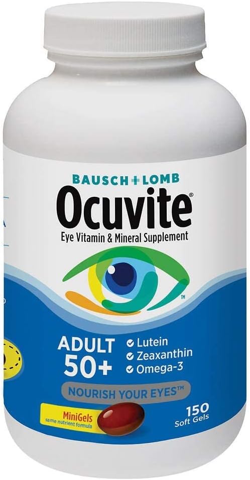 Adema Bausch + Lomb 0-cuvite Adult 50+ Vitamin &. Mineral Supplement with Lutein, Zeaxanthin, and Omega-3, Soft Gels (150 Count) iiiIII