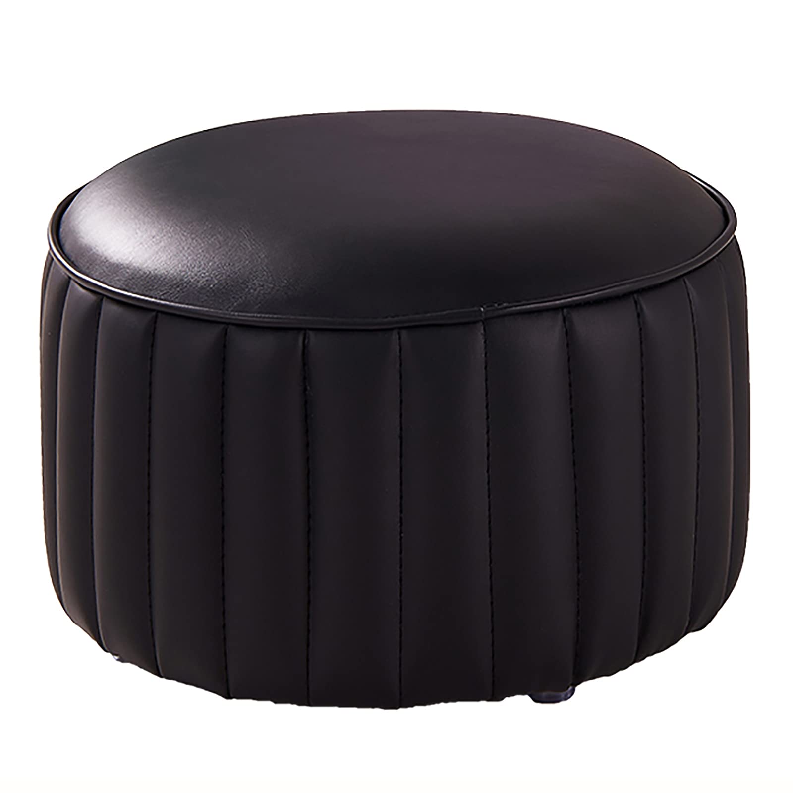 LMMIAOZ Premium Leather Round Footstool for Living Room and Bedroom Comfy Resting Footrest and Sofa Stool in Black Small 14x14x9inch