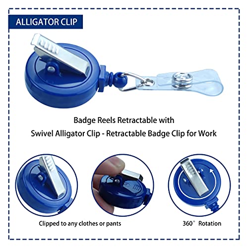 Bestom 100 Pack Badge Reels Retractable Badge Holder With Clip, Id Clips For Badges, Id Badge Reel, Retractable Id Badge Clip With Clear Vinyl Strap & Alligator Swivel, No Twist Dispenser (Blue) #TOP3