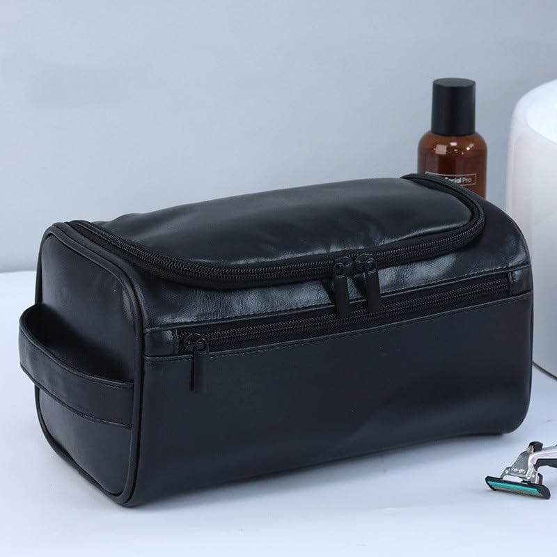 Bolsa De Artículos De Tocador Portátil Bolso cosmético del PDA del Cuero de la PU del Bolso del artículo de tocador de los Hombres Que viajan(Black)