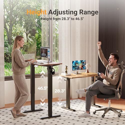 Image of YDN 32 inch Small Electric Standing Desk Adjustable Height, Sit Stand up Desk with Memory Presets & Cable Management, Home Office Desk for Office & Computer Workstation, Black Frame /Rustic Brown Top