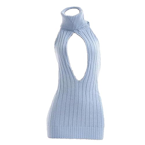 Women's Sexy Backless Hollow Out Virgin Killer Sweater Anime Cosplay Top One-Piece Bikini Knit Tank Vest - Blue