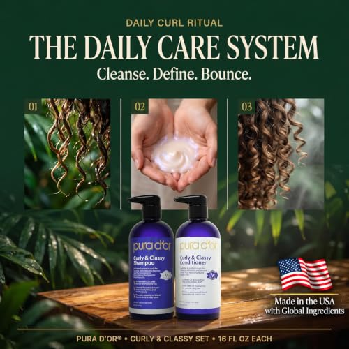 PURA D'OR Curly & Classy Shampoo & Conditioner Set for Defined Curls - Nourishing Formula with Argan, Castor, Geranium, Coconut & Kukui Seed Oils - image 7