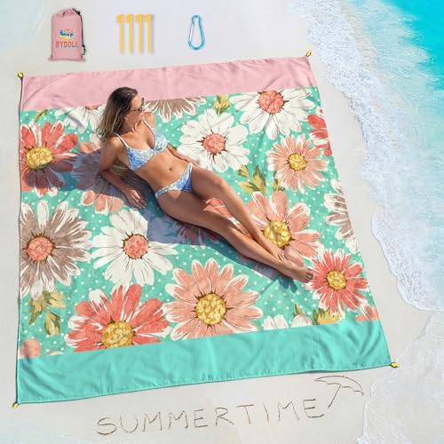 BYDOLL Beach Blanket Waterproof Sandproof 78''×81'' Suits1-4 Adults Compact Lightweight Oversized Sand-Free Blanket Large Picnic Mat for Beach Travel Camping Hiking