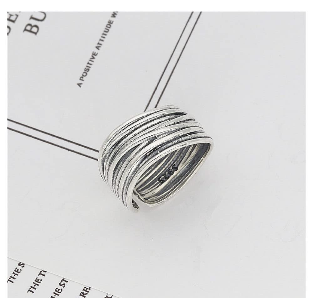HGJH Ring Aus 925Er Sterlingsilber, S925 Sterling Silber Linien Ring Verstellbare Ringe Retro Offener Ring Silber Daumenring Ewigkeitsring Hochzeitscharme Schmuck Geschenke Für Männer Mädchen Damen