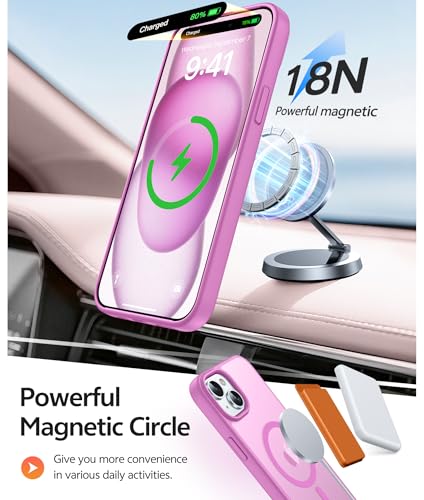 Image of FNTCASE for iPhone 15 Case: for iPhone 14 Case & iPhone 13 Case [Compatible with Magsafe] Translucent Matte Cases with [Screen Protector] Military Grade Shockproof Protective Phone Cover - Pink