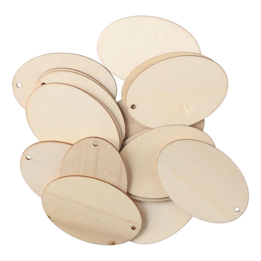 diyhub 50Pcs Oval Shape Wood Slices Blank Wood Unfinished Wooden Tags Hanging Embellishments for DIY Jewelry Making Crafts