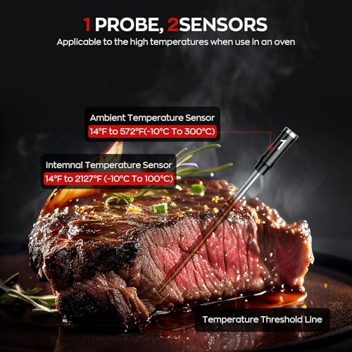 Smart Wireless Meat Thermometer with Dual Probes, Bluetooth & WiFi Combo, High Precision & Fast Response for BBQ, Grill, Smoker, Oven, Air Fryer by ROUUO - Image 2