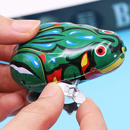 HYSTYLE 6 Pcs Clockwork Spring Frog Toy Green Metal Jumping Frog Wind Up Toys for Kids