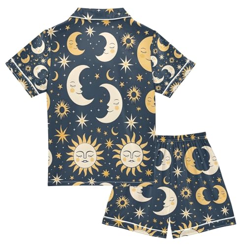 senya Moon and Star Satin Summer Pajama Sets Silk Short Sleeve Button Down Sleepwear2