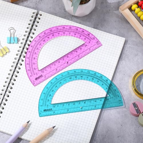 Image of EBOOT 24 Pack Plastic Protractors Math Protractor 180 Degrees 6 Inch (Pink, Blue)