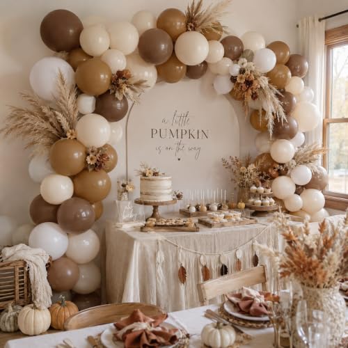 Image of Brown Balloons, 12 Inch Coffee Brown Tan Cream Sand White Balloons | for Neutral Bear Baby Bridal Shower Boho Wedding Woodland Fall Autumn Thanksgiving Rustic Birthday Party Decorations