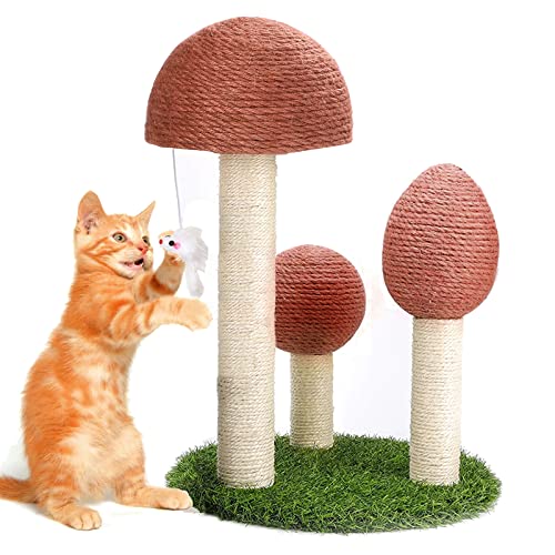 ShellKingdom Cat Scratching Post, Assemble Sisal Mushroom Cat Scratcher with Mouse Cat Toy,Soft Lawn Cute Kitty Claw Scratch Board Pad for Indoor Cat
