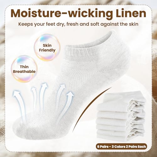 Image of Mepase 6 Pairs Flax Linen Ankle Socks for Women Men 88% Organic Thin Breathable Mesh Low Cut Quick Dry Moisture Wicking Socks