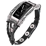 Marval.P Compatible for Fitbit Inspire Bands, Handmade Leather Inspire HR Band, Replacement Unique Bracelet, Wristbands Adjustable Size Fashion Wrist Band Straps Women Men Lover (Black +)