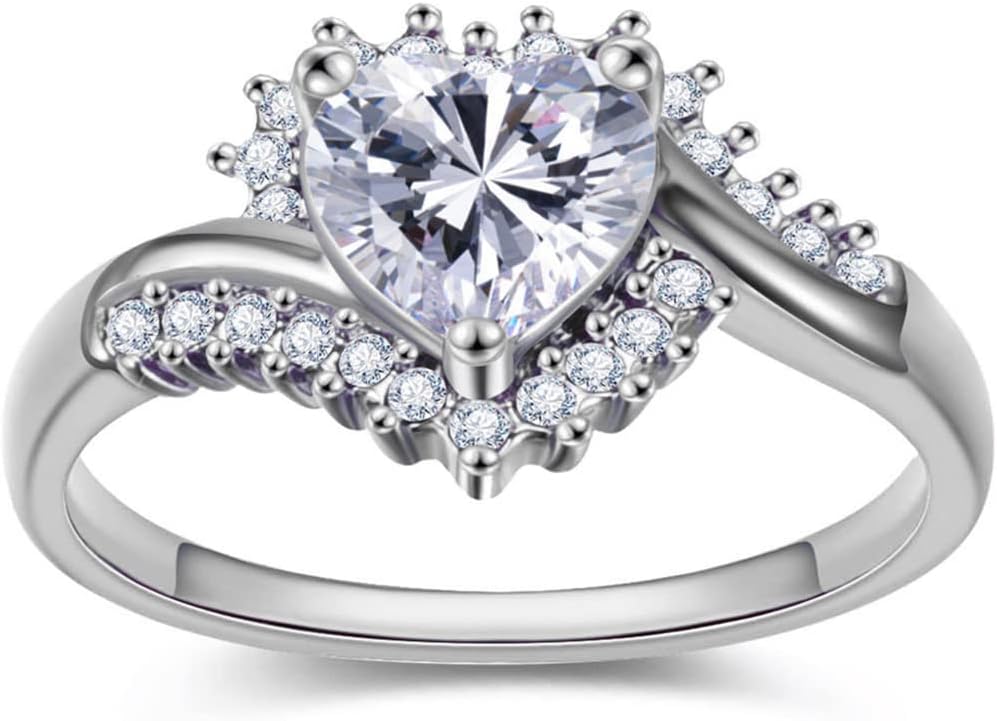 18k Gold Womens Promise Ring，Heart CZ Crystal Engagement Rings for Women Wedding Rings for Her Birthday Valentine's Day Anniversary Jewelry