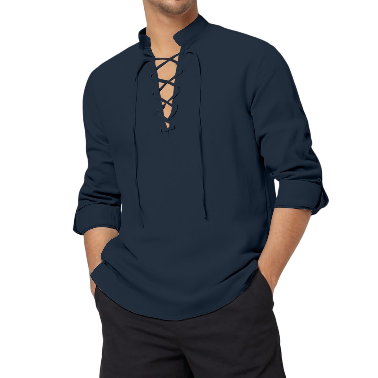 Mens Casual Shirts Medieval Pirate Shirt Linen Top Victorian Blouse