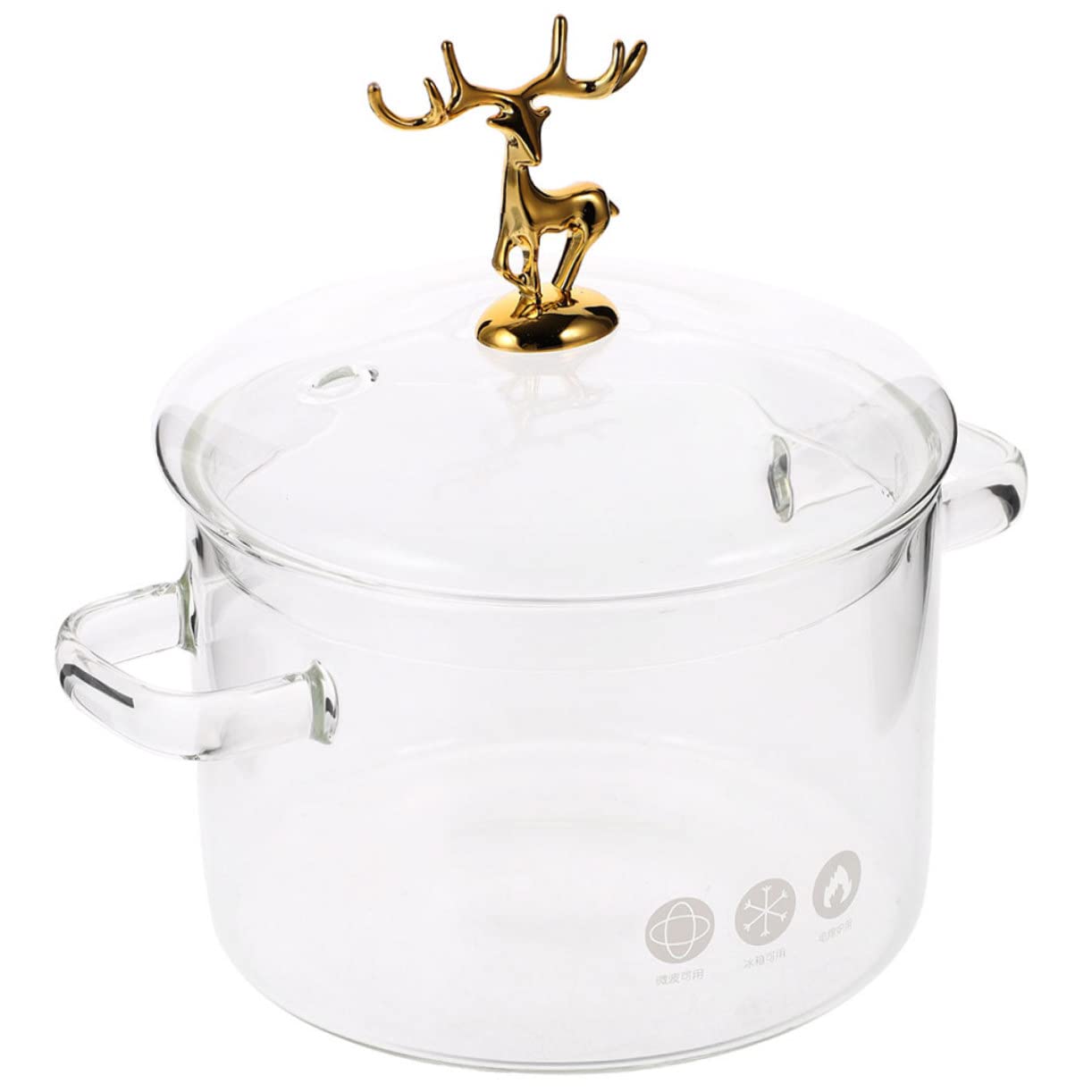 Hitzebeständiger Glas Instantnudeltopf 1900ml mit Elch Stil Deckel Transparent und Kältebeständig zum Kochen von Nudeln und Suppen im Haushalt