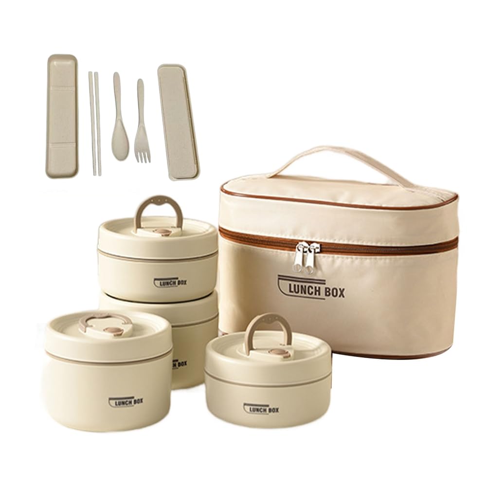 Aundhegrtt Thermal-Lunch Box Included 4pcs Portable Insulated Food Storage Set Featuring Separate Stackable Containers