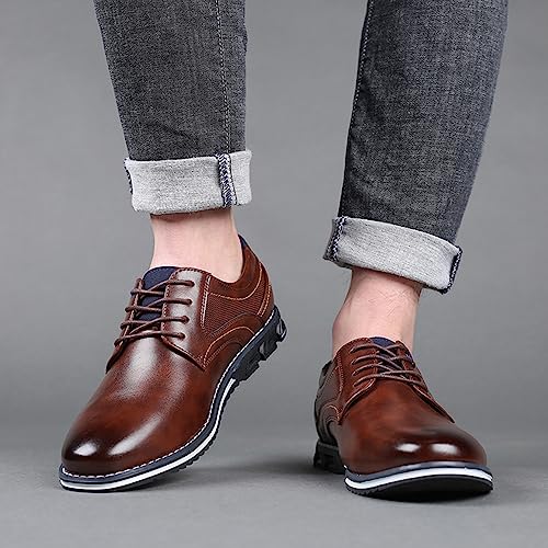 Men's Lace-up Dress Shoes,Casual Business Oxford Derby Work Flats,Comfortable Walking Orthopedic Leather Shoes4