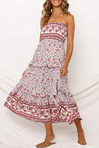 Image of ZESICA Women's Summer Boho Strapless Maxi Dress 2026 Casual Off Shoulder Smocked Flowy A Line Beach Holiday Long Dresses