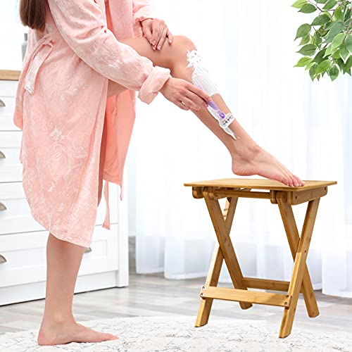 Abocofur Bamboo 17.3"(H) Indoor&Outdoor Folding Footstool, Home Small Sofa Side Foldable Chair, Portable Step Stool For Patio, Beach, Camping, Fully Assembled Shower Chair For Shaving, Foot Rest #TOP4
