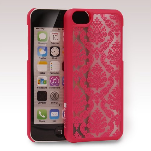 GreatShield TACT Pattern Coque arrière Ultra Fine en Caoutchouc Rigide pour iPhone 5c 2013 Motif rét Damask Design (Pink)