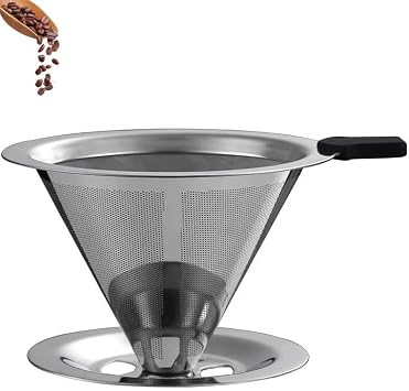Pour Over Coffee Dripper, Stainless Steel Coffee Filter, Paperless Reusable Coffee Filter, Metal 600 Mesh Strainer Coffee Maker Single Cup Brewer 1-2 Cup Coffee Filter