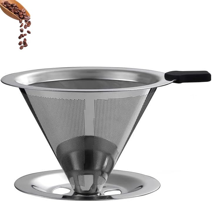 Pour Over Coffee Dripper, Stainless Steel Coffee Filter, Paperless Reusable Coffee Filter, Metal 600 Mesh Strainer Coffee Maker Single Cup Brewer 1-2 Cup Coffee Filter