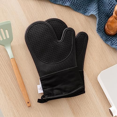 Silicone Oven Gloves Heat Resistant by Laffair, Black Oven Gloves Silicone Oven Mitts Heat Resistant - Image 4