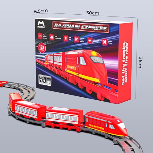 Image of Mirana Rajdhani Express Bullet Train Toy Set for Kids, Multiple Railway Track Layout, AAA Battery Operated, for Boys & Girls 1+ Years, Made in India (53 Pcs)