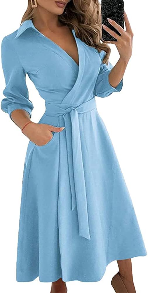 Robe Décontractée Femme Manches Longues Imprimé Ethnique - Tunique Longueur Genou Avec Poches, En Polyester