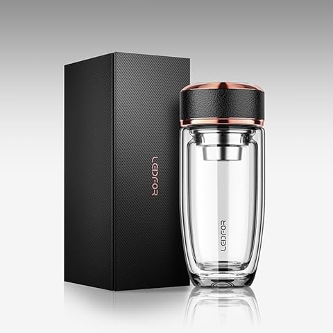 LEIDFOR Liquid Water Bottle with Filter Cap, Reusable, BPA-Free (Golden) Cover