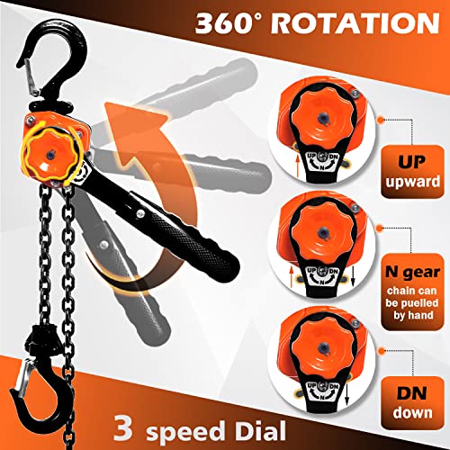 Yatointo Mini Lever Chain Hoist 1/2 Ton 1100 Lbs Lever Hoist 20 Ft Ratchet Chain Puller Hoist 2 Heavy Duty Hooks Industrial Grade Steel Construction (1100Lb 20Ft) #TOP4