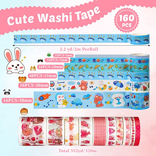 160 Rolls Cute Washi Tape Set Kawaii Animal Washi Tape With Bear Flower Bunny Embellishment Adhesive Decorative Masking Tape For Kids Diy Arts Crafts Journal Scrapbooking Gift Planner School Supplies #TOP1