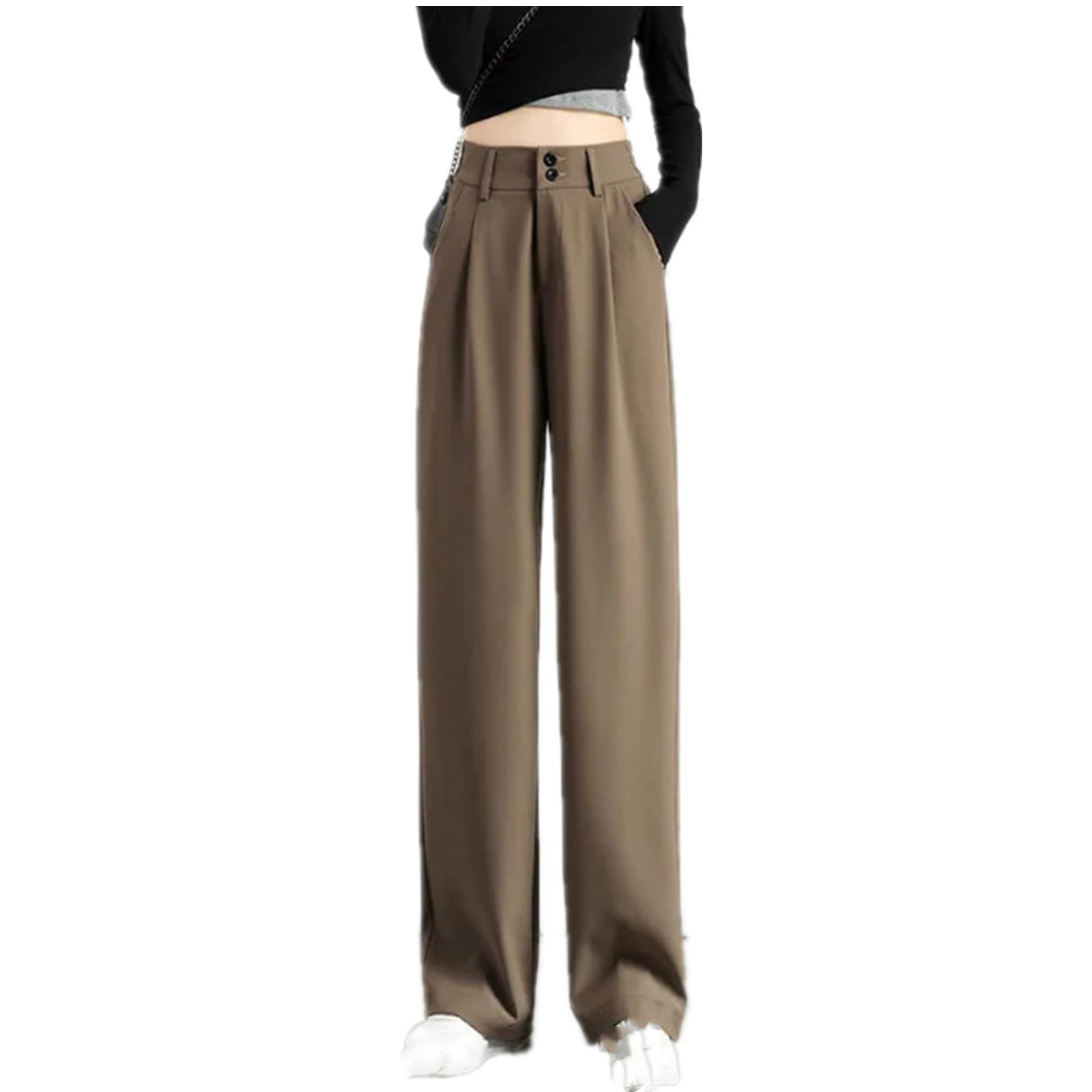 Fashion Womens Casual Workplace Temperament Trousers Loose All-Match Straight Pants Commuter Trousers Khaki S