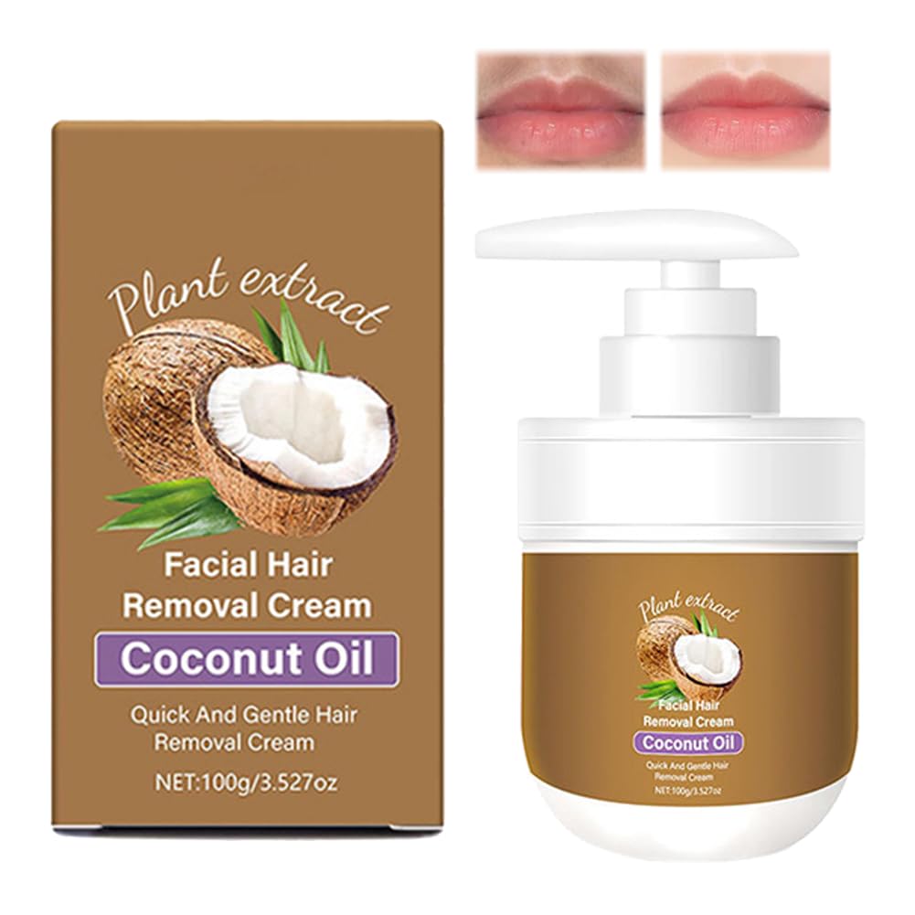 Coconut Oil Facial Hair Remover, Facial Hair Removal Cream for Women, Facial Depilatory Cream for Upper Lip and Chin, for Sensitive Skin, Gentle and Non-irritating, Non-Sticky (1)