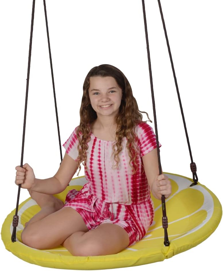 Swurfer Slice - Giant 40" Round Colorful Saucer Tree Swing with Soft Padded Edge, Weather Resistant Quick Drying Fabric, Tool Free Assembly, Holds 500lbs and Up to 4 Kids