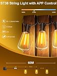 DREAMLAND 200FT Smart LED Outdoor String Lights, Remote Control Waterproof Patio Lights with Shatterproof ST38 Bulbs, Dimmable Outside Hanging Light for, Backyard, Garden, Porch, Bristo