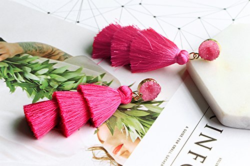 Me&Hz Trendy Hot Pink Earrings Tassel Earring for Women Dangling Earrings Pierced Boho Statement Layered Fringe Earring Hot Pink Jewelry Birthday Valentines Day Gift for Her - Thumbnail 4