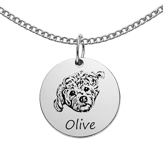 Colar memorial personalizado com retrato de animal de estimação – Colar personalizado de cachorro ou gato com foto e gravação de nome – Presente de joias de perda de animais de estimação para mães
